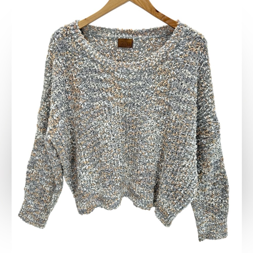 POL Popcorn Knit Textured Sweater Slouchy Neutral Cozy Soft Pullover L